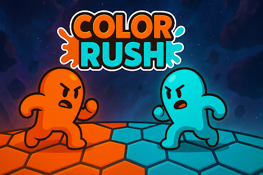 Color Rush Roblox game art with orange and blue characters facing off